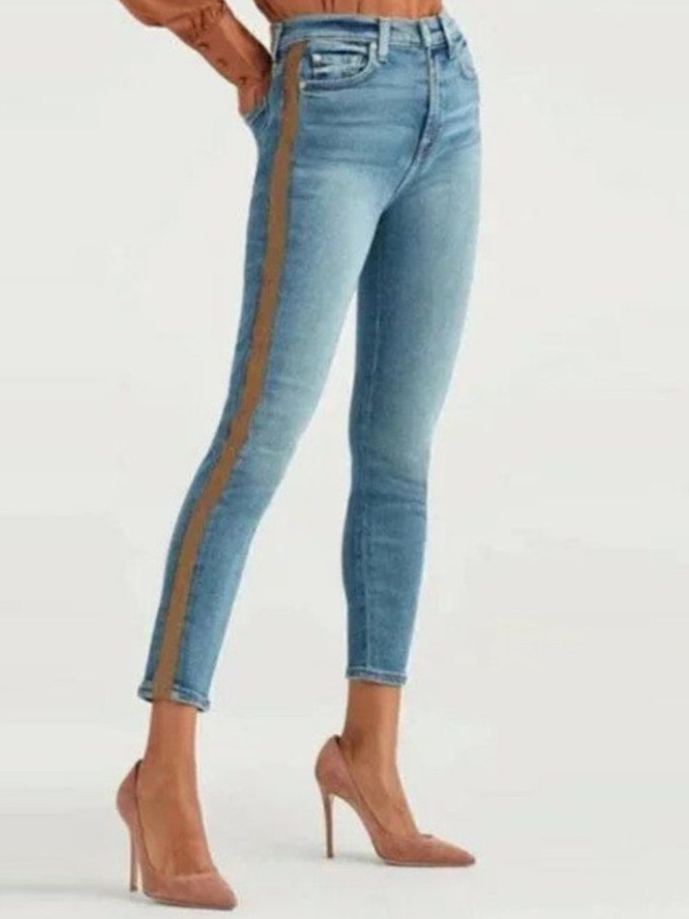 7FAMK Luxe Vintage The High Waist Skinny Jeans with Gold Stripe